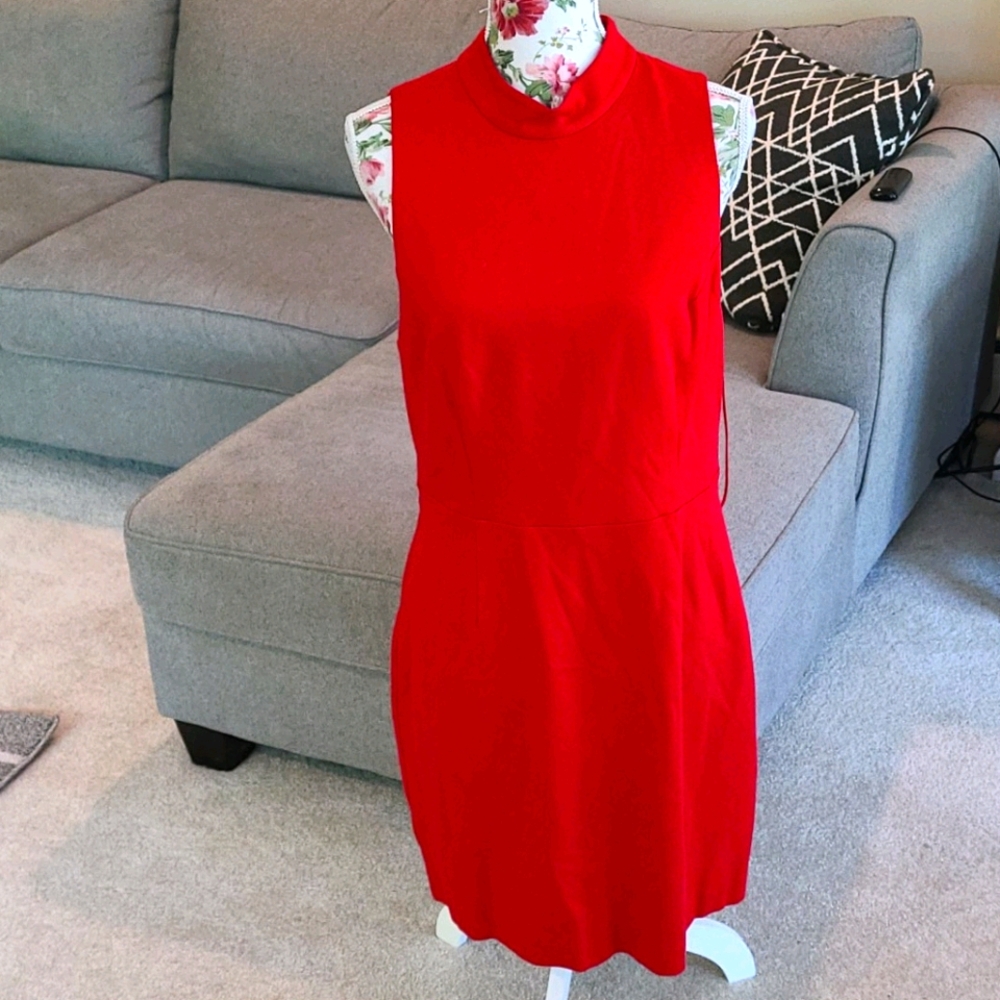 Trina Turk Red Sleeveless Mock Neck Dress
